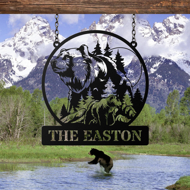 Personalized Bear Metal Sign, Custom Cabin Sign, Bear Name Family Sign, Outdoor Decor, Cabin Decor, Gift For Dad, Hunter Gift, Hunting Sign
