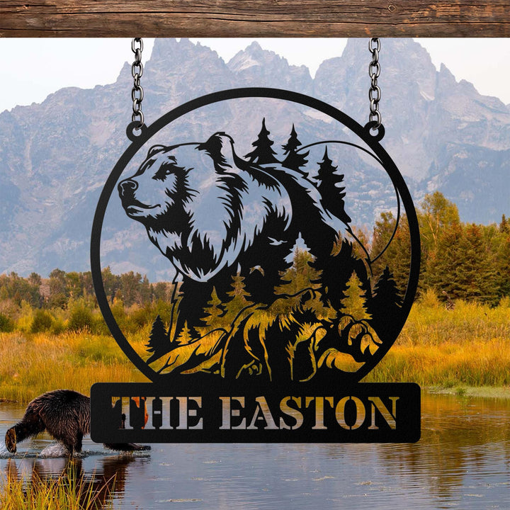 Personalized Bear Metal Sign, Custom Cabin Sign, Bear Name Family Sign, Outdoor Decor, Cabin Decor, Gift For Dad, Hunter Gift, Hunting Sign