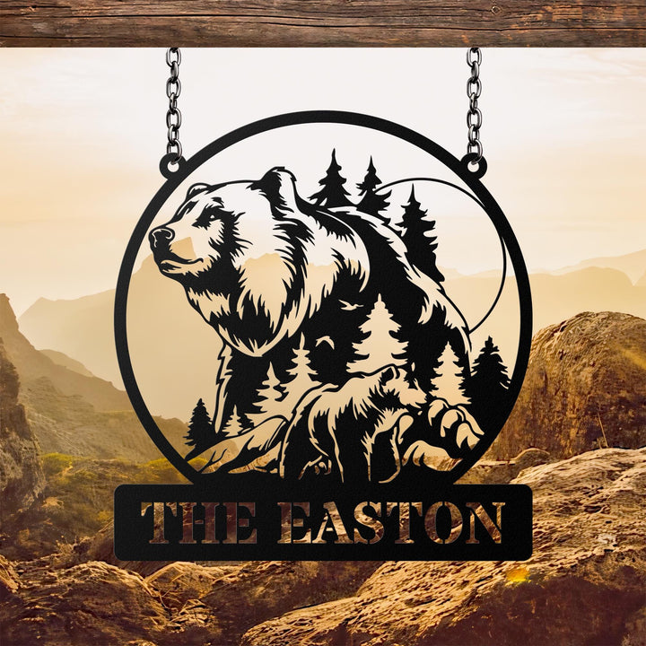 Personalized Bear Metal Sign, Custom Cabin Sign, Bear Name Family Sign, Outdoor Decor, Cabin Decor, Gift For Dad, Hunter Gift, Hunting Sign