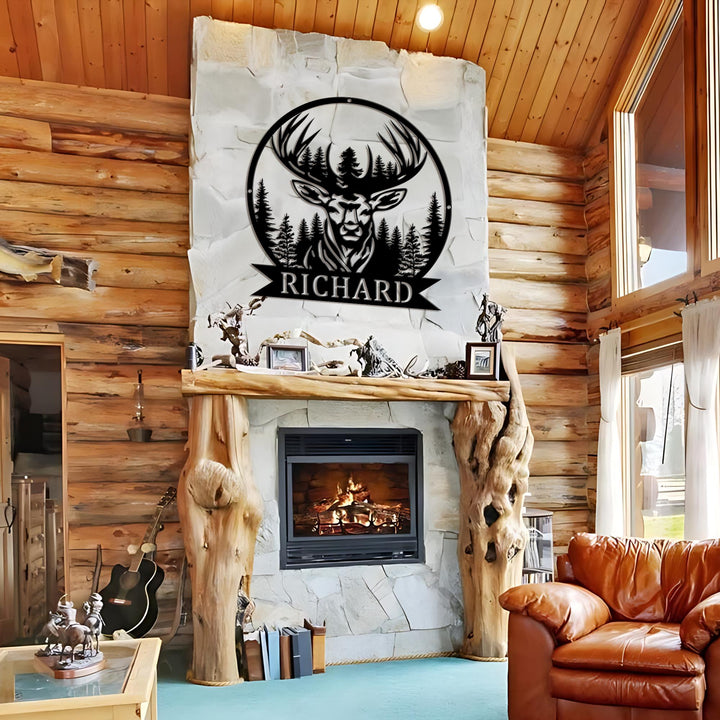 Custom Deer Mountain Metal Sign, Deer Cabin Sign, Deer Metal Wall Art, Deer Forest Sign, Outdoor Decor, Hunting Sign, Cabin / Lodge Decor