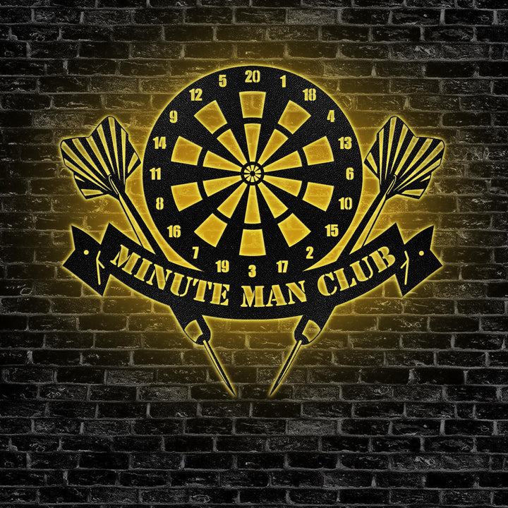 Darts Sport Monogram Metal Wall Art LED Lights, Custom Dartboard Metal Signs, Sport Metal Wall Decor, Darts Sport Wall Hanging, Game Decor