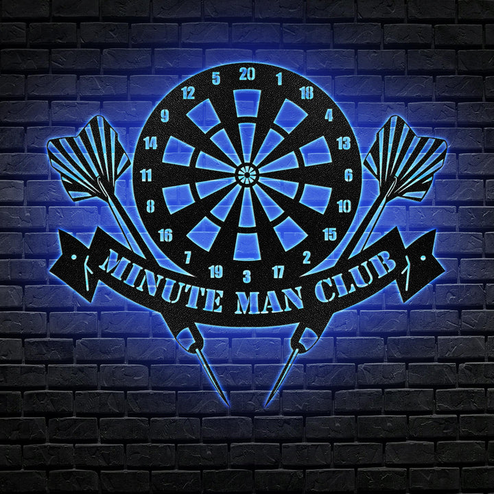 Darts Sport Monogram Metal Wall Art LED Lights, Custom Dartboard Metal Signs, Sport Metal Wall Decor, Darts Sport Wall Hanging, Game Decor