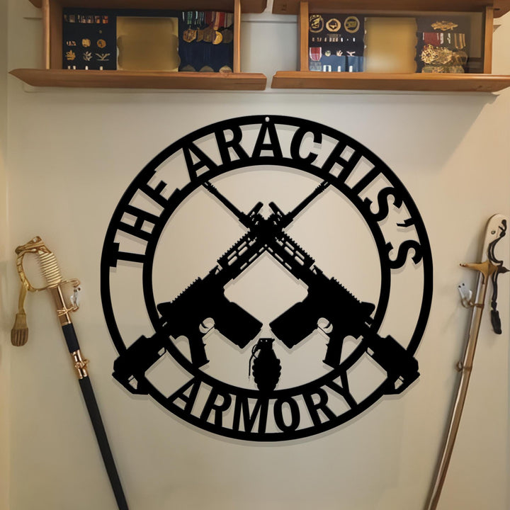 Personalized Gun Metal Sign, Gun Owner Gift, Armory Decor, Army Gift, Veteran Gift, Gun Metal Sign, Gun Gift, Armory Name Sign, Man Cave