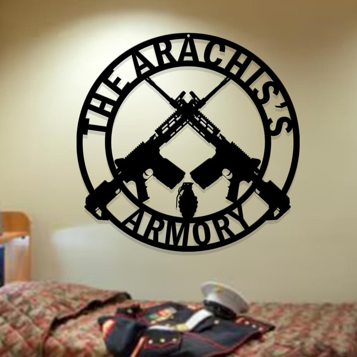 Personalized Gun Metal Sign, Gun Owner Gift, Armory Decor, Army Gift, Veteran Gift, Gun Metal Sign, Gun Gift, Armory Name Sign, Man Cave