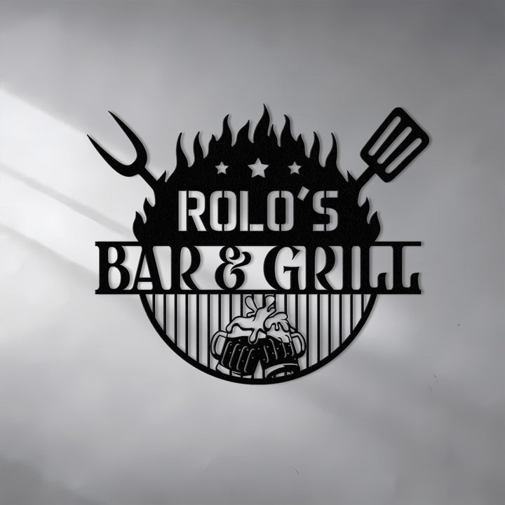 Custom Beer Bar and Grill Metal Wall Art LED Light Personalized Backyard BBQ Name Sign Home Decor Barbecue Decoration Patio Housewarming