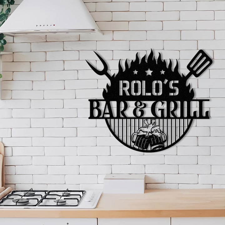 Custom Beer Bar and Grill Metal Wall Art LED Light Personalized Backyard BBQ Name Sign Home Decor Barbecue Decoration Patio Housewarming