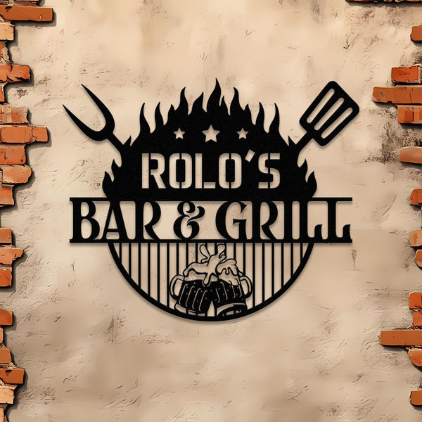 Custom Beer Bar and Grill Metal Wall Art LED Light Personalized Backyard BBQ Name Sign Home Decor Barbecue Decoration Patio Housewarming