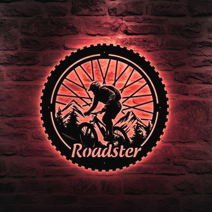 Custom Biker Metal Sign, Bicycle Lover Gift, Cyclist Wall Hangings, Mountain Bike Art, Sports Wall Decor, Bicycle Wheel Decor,Gift For Biker