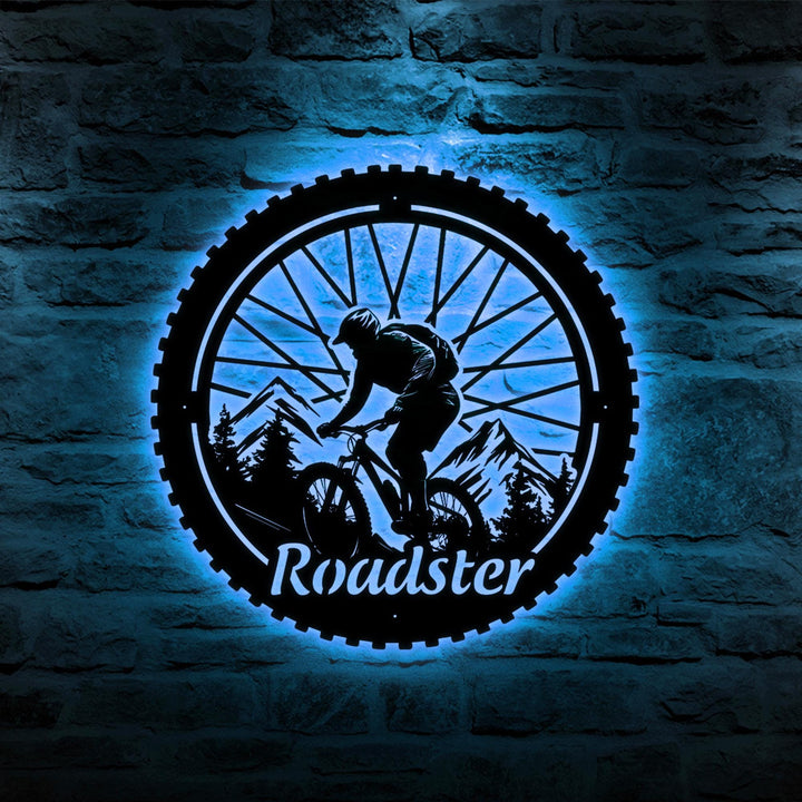 Custom Biker Metal Sign, Bicycle Lover Gift, Cyclist Wall Hangings, Mountain Bike Art, Sports Wall Decor, Bicycle Wheel Decor,Gift For Biker