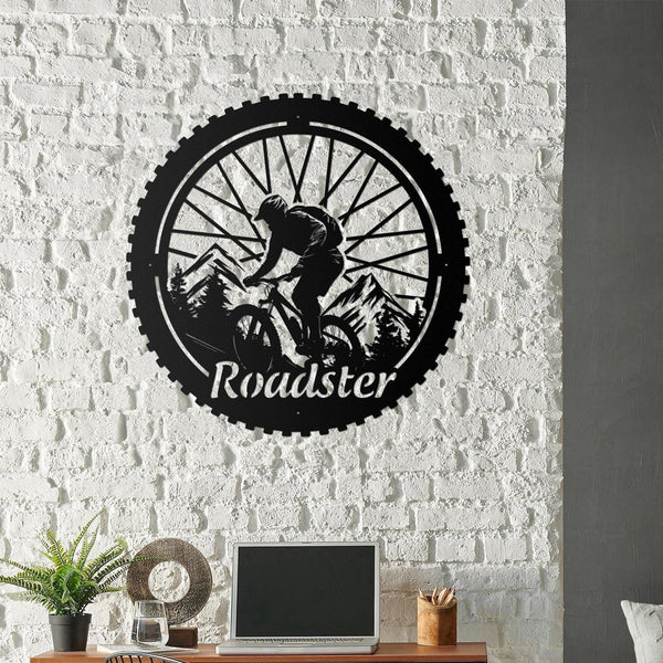 Custom Biker Metal Sign, Bicycle Lover Gift, Cyclist Wall Hangings, Mountain Bike Art, Sports Wall Decor, Bicycle Wheel Decor,Gift For Biker