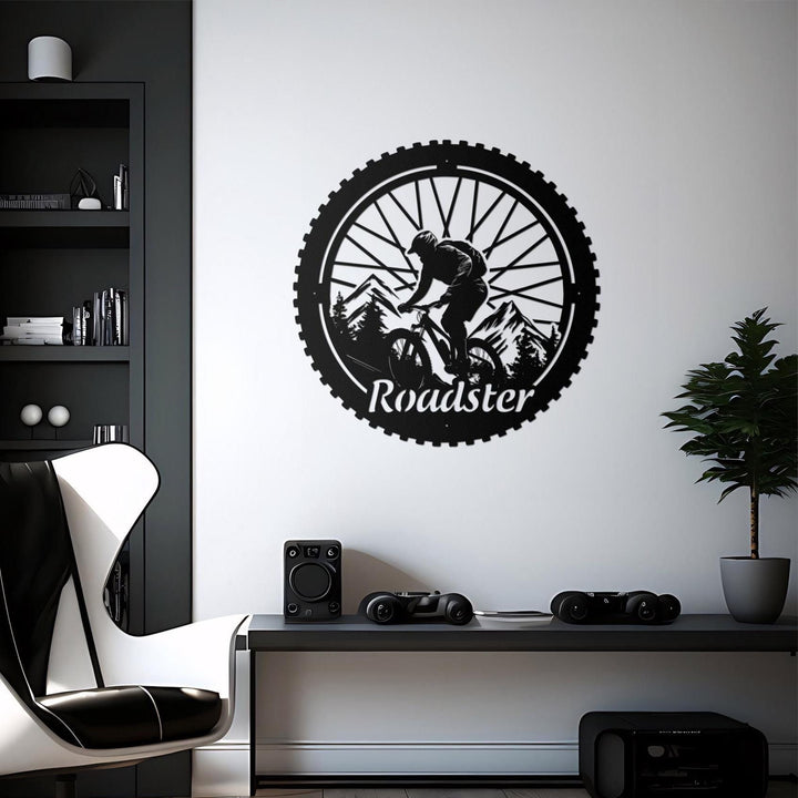 Custom Biker Metal Sign, Bicycle Lover Gift, Cyclist Wall Hangings, Mountain Bike Art, Sports Wall Decor, Bicycle Wheel Decor,Gift For Biker