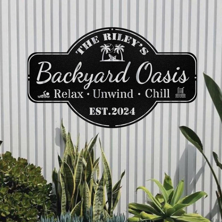 Personalized Backyard Pool Metal Sign, Outdoor Wall Decor, Pool Signs, Outdoor Decor, Custom Backyard Oasis Sign Patio Decor, Gift For Dad