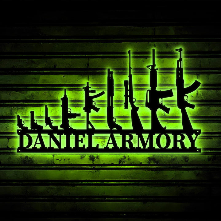 Custom Gun Metal Sign LED Light, Gun Metal Wall Art, Armory Sign, Armory Decor, Military Decor,2nd Amendment,Veteran Gift, Father's Day Gift