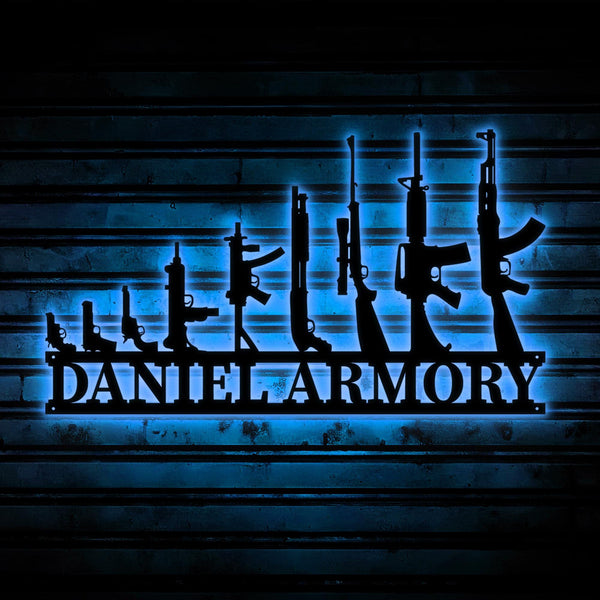 Custom Gun Metal Sign LED Light, Gun Metal Wall Art, Armory Sign, Armory Decor, Military Decor,2nd Amendment,Veteran Gift, Father's Day Gift