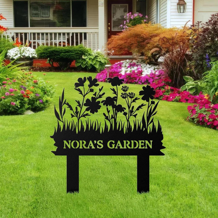 Personalized Floral Metal Garden Stake Sign, Custom Flower Garden Metal Stake, Gift For Garden Lover, Metal Garden Sign, Yard Garden Stake