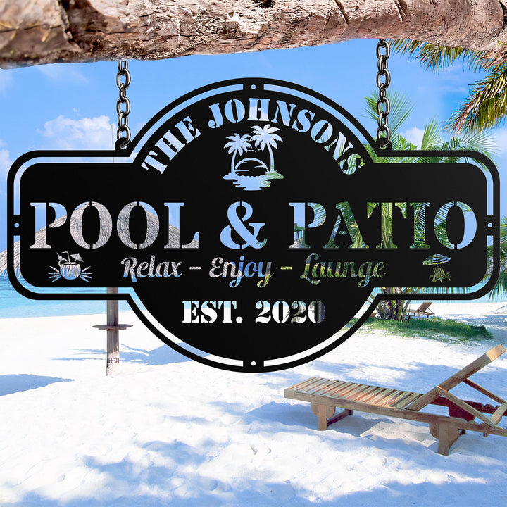 Custom Pool Metal Sign,Personalized Backyard Oasis Sign Patio Decor,Backyard,Lake House Sign, Outdoor Wall Decor,Pool Signs for Outdoor Gift