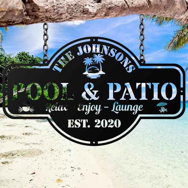 Custom Pool Metal Sign,Personalized Backyard Oasis Sign Patio Decor,Backyard,Lake House Sign, Outdoor Wall Decor,Pool Signs for Outdoor Gift