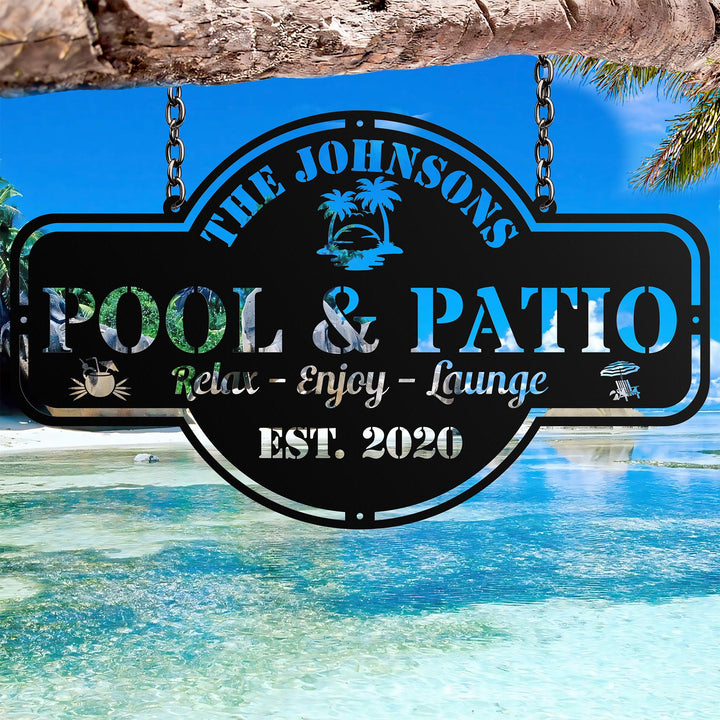 Custom Pool Metal Sign,Personalized Backyard Oasis Sign Patio Decor,Backyard,Lake House Sign, Outdoor Wall Decor,Pool Signs for Outdoor Gift