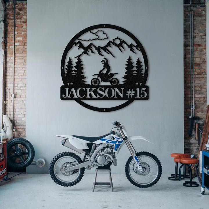 Personalized Dirt Bike Outdoor Metal Wall Art, Motocross Decor Dirt Bike Decor, Biker Name Metal Sign, Motorcycle Biker Gift, Gift For Dad