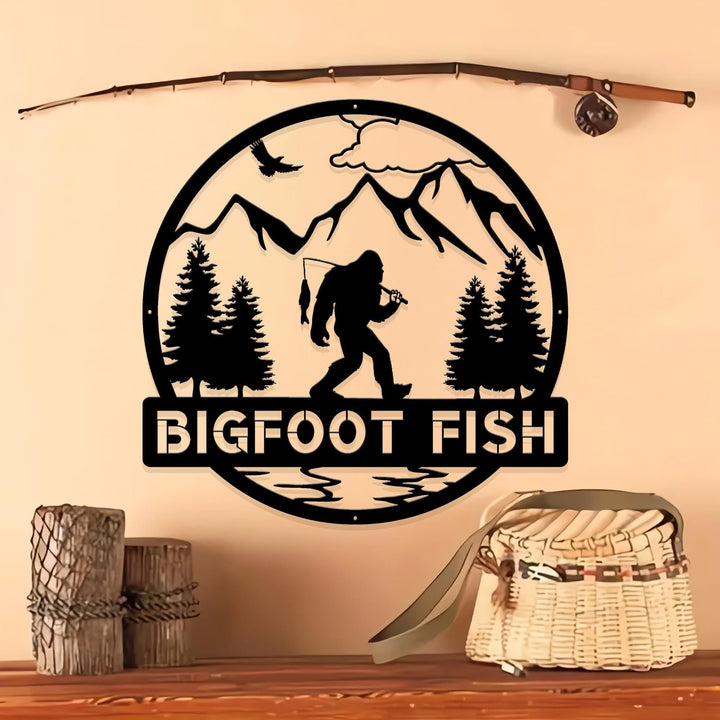 Outdoor Sasquatch Custom Name Metal Sign, Bigfoot Fishing Metal Sign, Metal Sasquatch, Bigfoot Yard Decor, Bigfoot Yard Art, Gift For Dad
