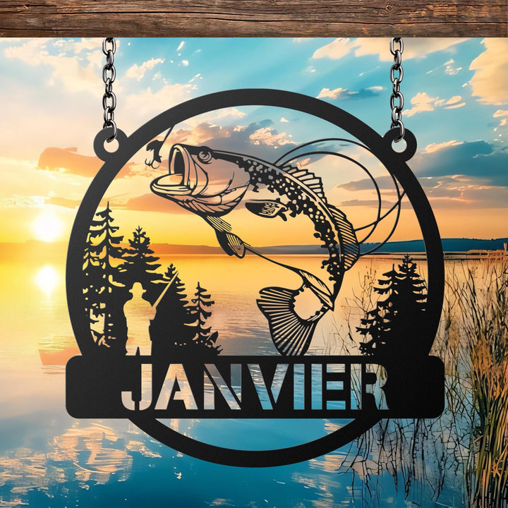Custom Fish Metal Name Sign, Outdoor Bass Fishing Sign, Fishing Gift for Men, Fishing Sign, Fisherman Gift, Fishing Wall Art, Gift For Dad