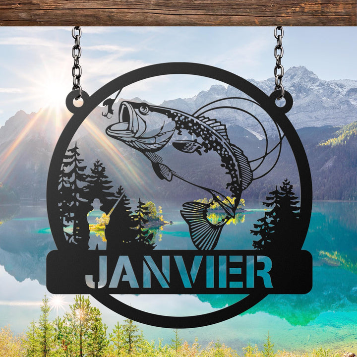 Custom Fish Metal Name Sign, Outdoor Bass Fishing Sign, Fishing Gift for Men, Fishing Sign, Fisherman Gift, Fishing Wall Art, Gift For Dad