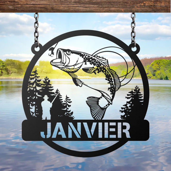 Custom Fish Metal Name Sign, Outdoor Bass Fishing Sign, Fishing Gift for Men, Fishing Sign, Fisherman Gift, Fishing Wall Art, Gift For Dad