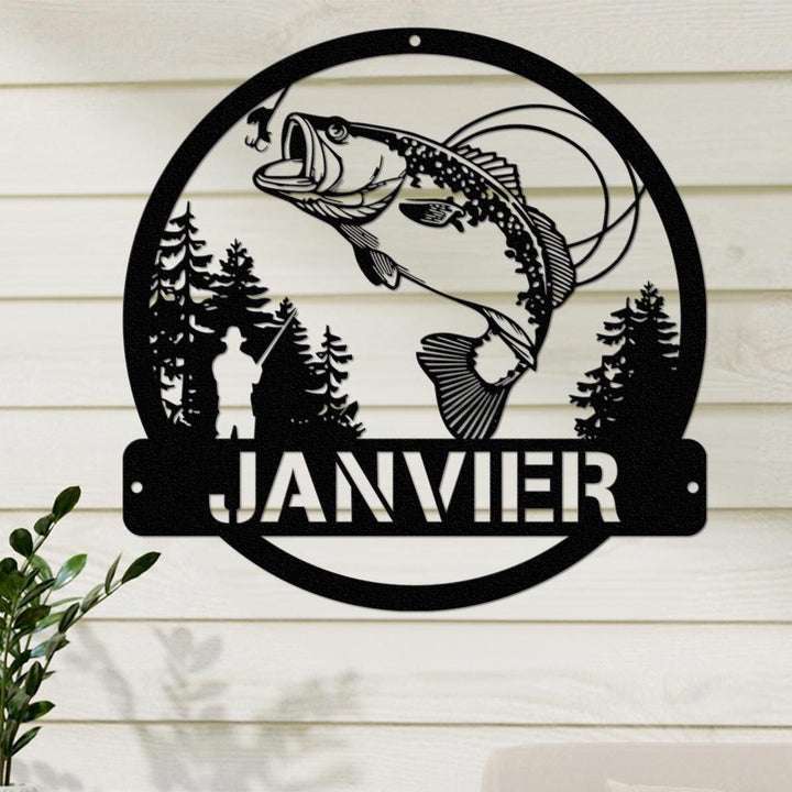 Custom Fish Metal Name Sign, Outdoor Bass Fishing Sign, Fishing Gift for Men, Fishing Sign, Fisherman Gift, Fishing Wall Art, Gift For Dad