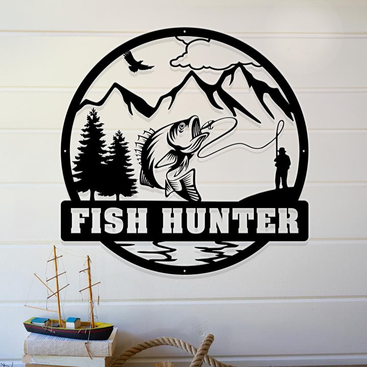 Custom Fish Metal Name Sign, Outdoor Bass Fishing Sign, Fishing Sign, Fisherman Gift, Fishing Wall Art, Gift For Dad, Fishing Gifts For Man
