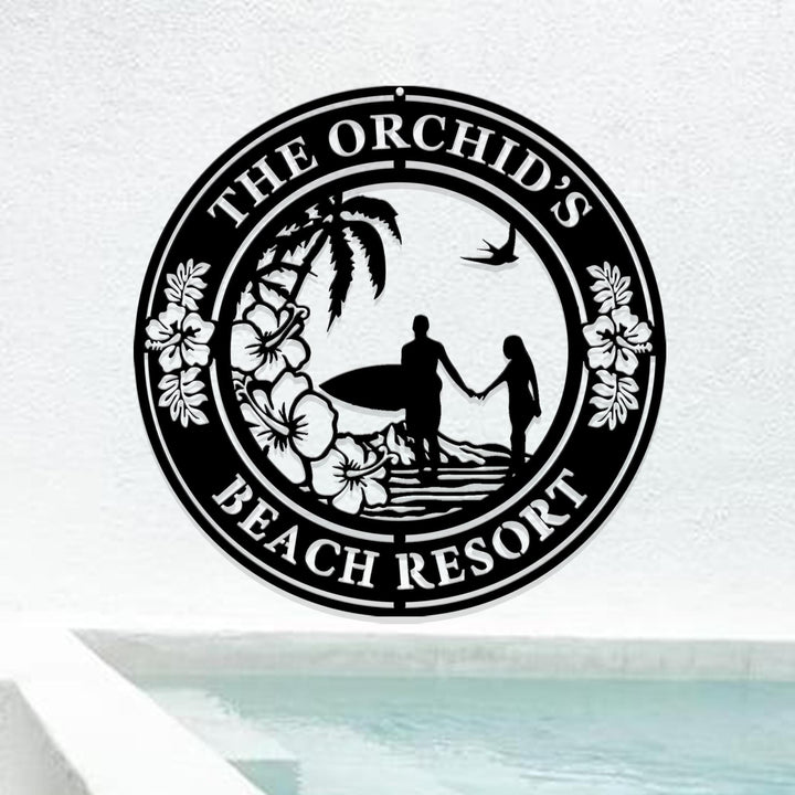 Custom Surfing Beach House Metal Sign, Novelty Beach Sign, Summer Beach Resort Metal, Custom Surfer Name Sign, Surfing Gift, Gift For Dad