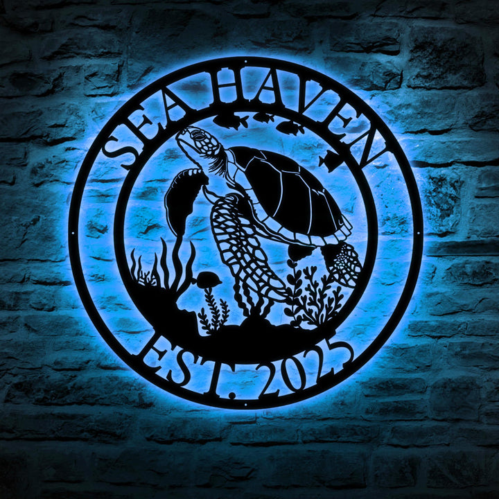 Sea Turtle Metal Wall Art – Turtle Name Sign for Beach House, Vacation Home, Ocean Decor, Personalized Sea Life Sign, Coastal Home Gift