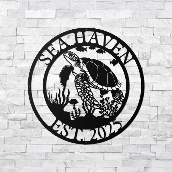 Sea Turtle Metal Wall Art – Turtle Name Sign for Beach House, Vacation Home, Ocean Decor, Personalized Sea Life Sign, Coastal Home Gift