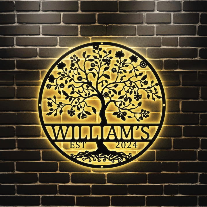 Personalized Tree of Life Metal LED Signs, Custom Metal Sign, Family Name Sign, Metal Wall Art, Last Name Sign, Outdoor Decor, Home Decor