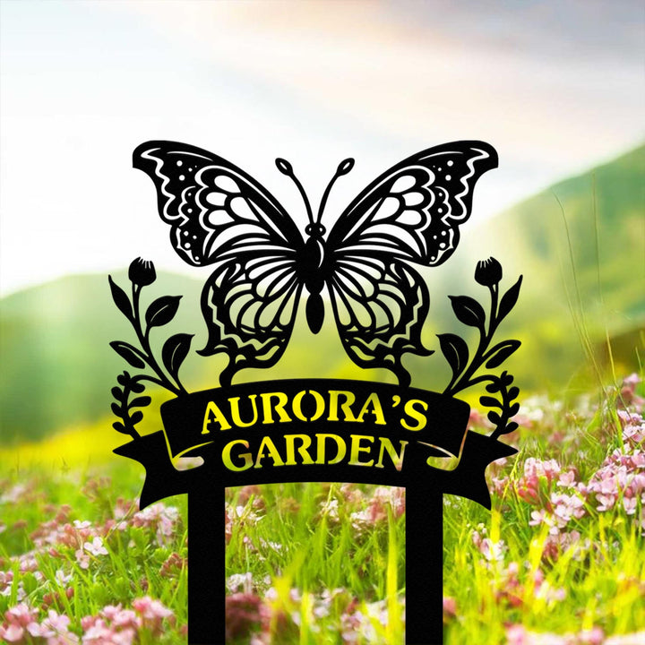 Personalized Butterfly Garden Stake Sign – Custom Metal Garden Name Yard Decor, Butterfly Flower Sign, Gift for Mom, Gardener Outdoor Decor