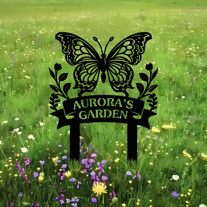 Personalized Butterfly Garden Stake Sign – Custom Metal Garden Name Yard Decor, Butterfly Flower Sign, Gift for Mom, Gardener Outdoor Decor