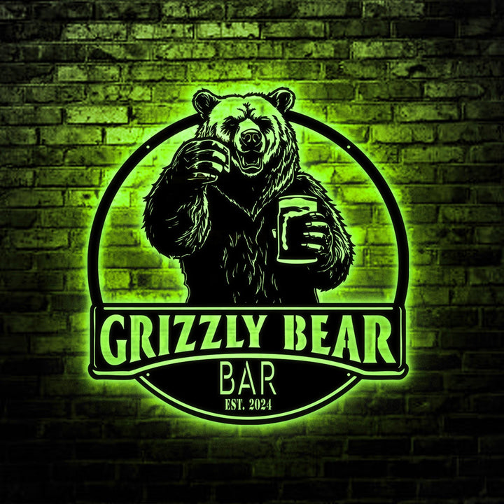 Custom Funny Black Polar Bear, Thirsty Beer Pub Metal Wall Art LED Light, Personalized Beer Bar Name Sign, Bar Home Decor, Beer Lover Gift