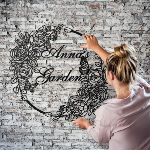 Garden Sign Personalized, Custom Flower Metal Garden Decor, Garden Wall Art, Gardener Name Sign,Gardening Gifts,Home Gift,Gifts for Mom/Dad.