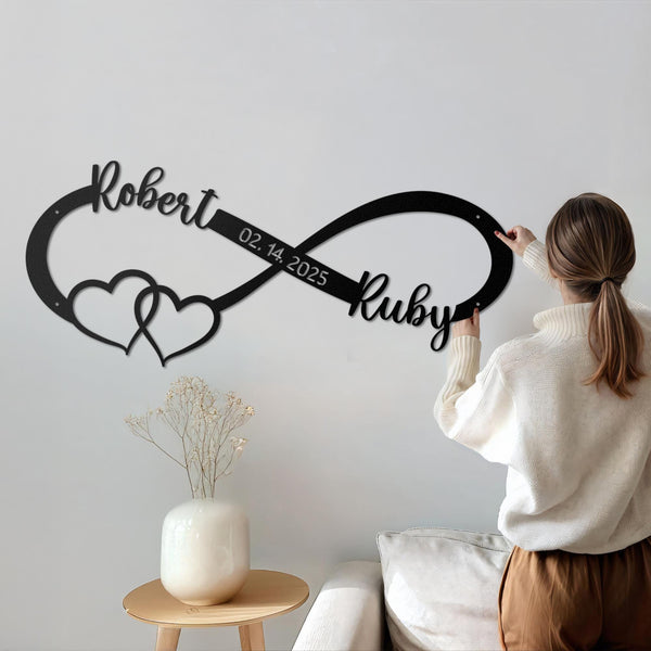 Personalized Wedding Gift for Couple, Metal Heart Sign with Name and Date, Wedding Date Sign, Engagement Announcement Sign, Anniversary Gift