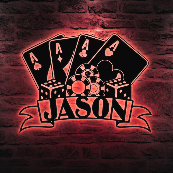 Personalized Poker Metal Wall Art, Gift For Poker Lover, Poker Game Room Decor, Gamer Gift Custom Monogram Sign Ace Quad Sign, Gift For Man