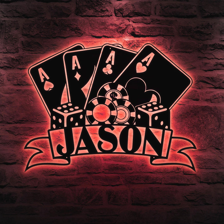 Personalized Poker Metal Wall Art, Gift For Poker Lover, Poker Game Room Decor, Gamer Gift Custom Monogram Sign Ace Quad Sign, Gift For Man
