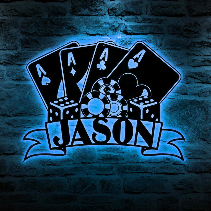 Personalized Poker Metal Wall Art, Gift For Poker Lover, Poker Game Room Decor, Gamer Gift Custom Monogram Sign Ace Quad Sign, Gift For Man