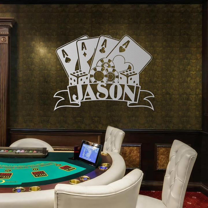 Personalized Poker Metal Wall Art, Gift For Poker Lover, Poker Game Room Decor, Gamer Gift Custom Monogram Sign Ace Quad Sign, Gift For Man
