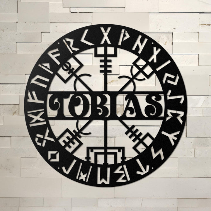 Personalized Viking Metal Sign with LED Light – Custom Vegvisir Name Wall Art, Norse Compass Decor, Gift for Dad, Son, or Husband’s Room