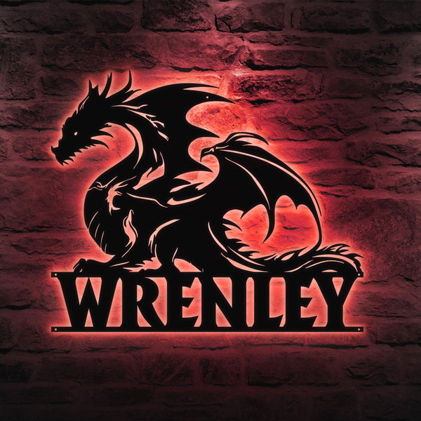 Custom Dragon Metal Wall Art LED Light Custom Name Dragon Metal Sign,Dragon Lover Gifts,Boy Room Decor Dragon Metal Art Birthday Gift