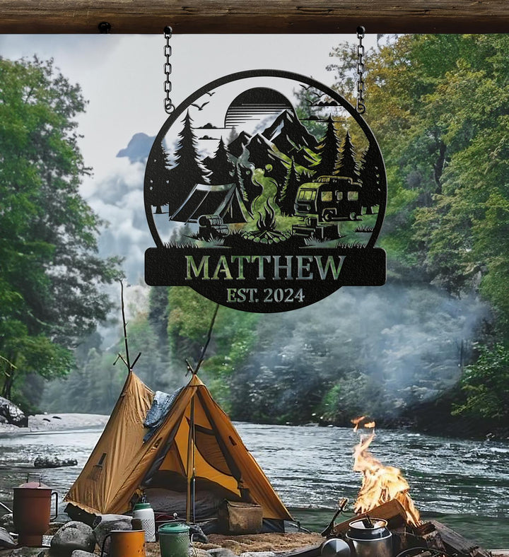 Custom Fifth Wheel Camper RV Sign, Metal Outdoor Camping Sign, Family Camp Sign, Sign for Campers Custom Campsite Sign, Gift for Dad