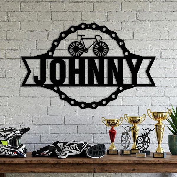 Personalized Bicycle Metal Sign - Custom Cyclist Name Wall Art - Garage Decor - Bike Lover Gift - Workshop Metal Sign - Bicycle Wall Decor