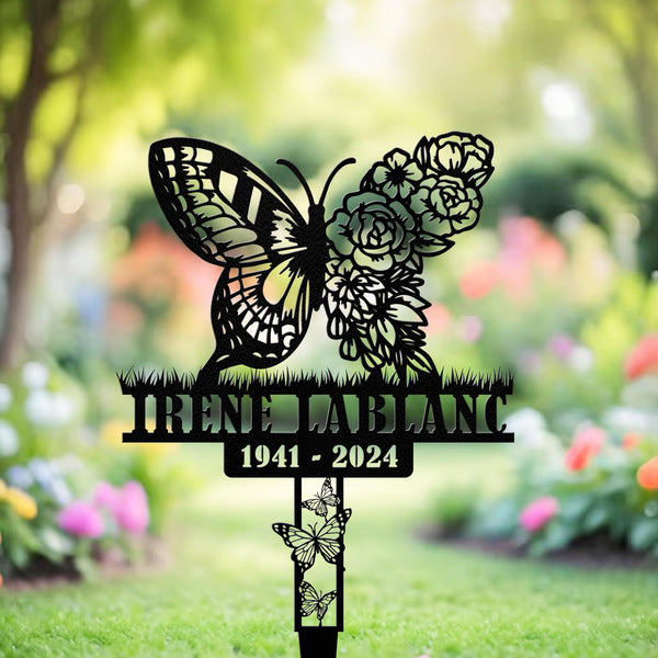 Custom Memorial Plaque Butterfly Stake, Personalized Butterfly Metal Stake, Sympathy Gift, Grave Marker, In Loving Memory of Mom/Grandma