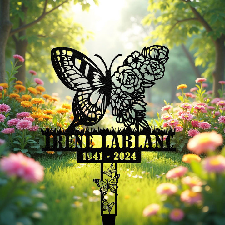 Custom Memorial Plaque Butterfly Stake, Personalized Butterfly Metal Stake, Sympathy Gift, Grave Marker, In Loving Memory of Mom/Grandma