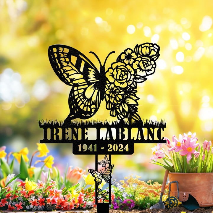Custom Memorial Plaque Butterfly Stake, Personalized Butterfly Metal Stake, Sympathy Gift, Grave Marker, In Loving Memory of Mom/Grandma