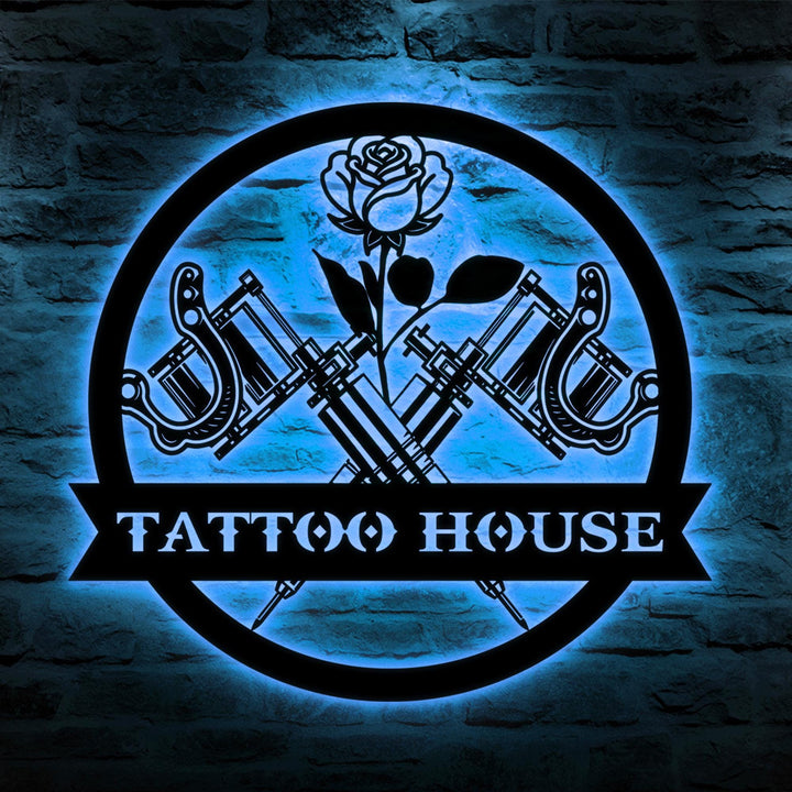 Personalized Tattoo Artist Metal Wall Art LED Light, Custom Ink Studio Name Sign, Home Decor, Machine Shop Decoration, Man Cave,Gift For Dad